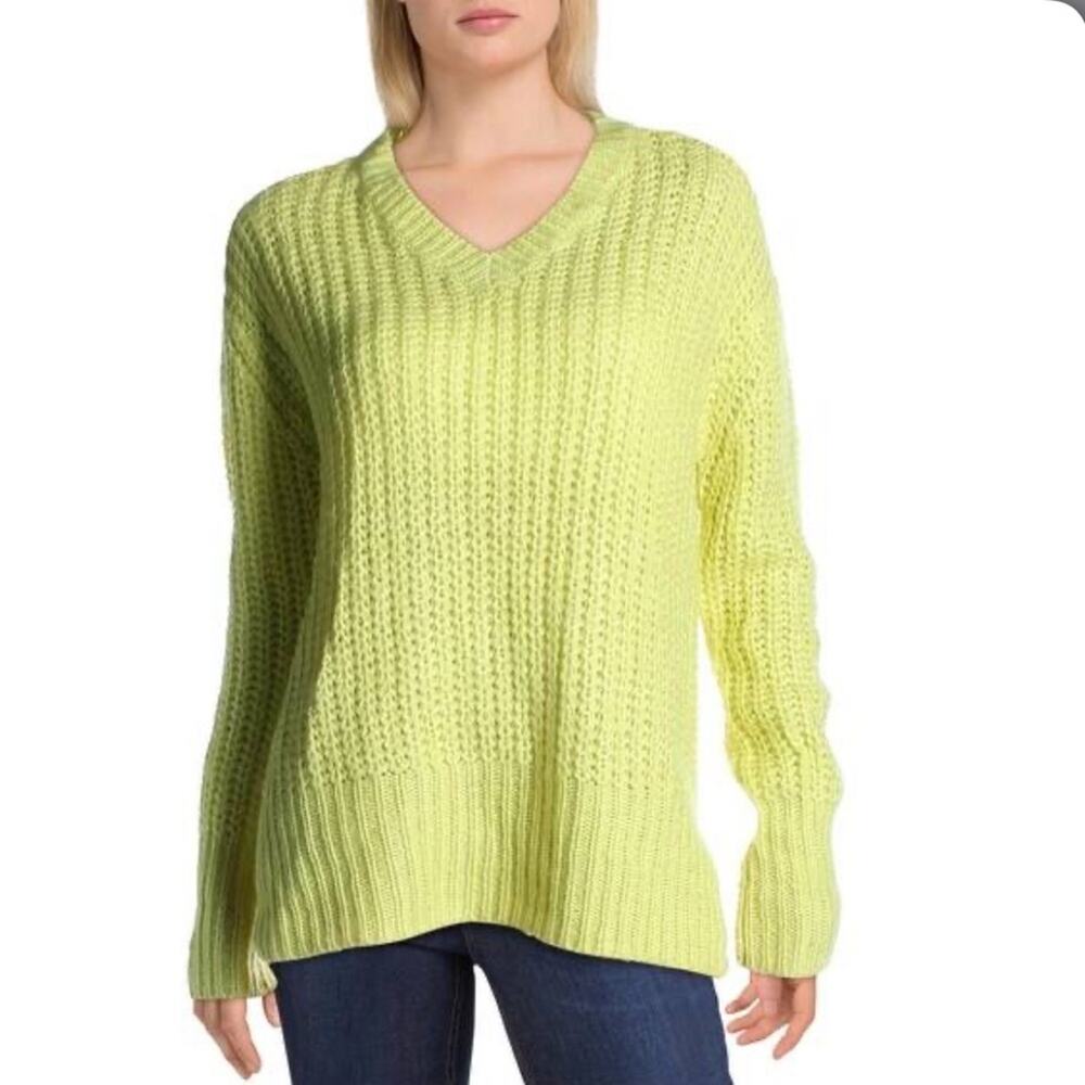 Cloth RD Style Sunny Lime V-Neck Sweater Knit Ribbed Trim NWT Size Small